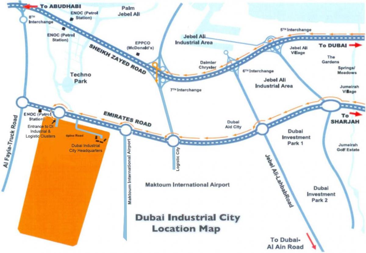 mappa di Dubai, città industriale