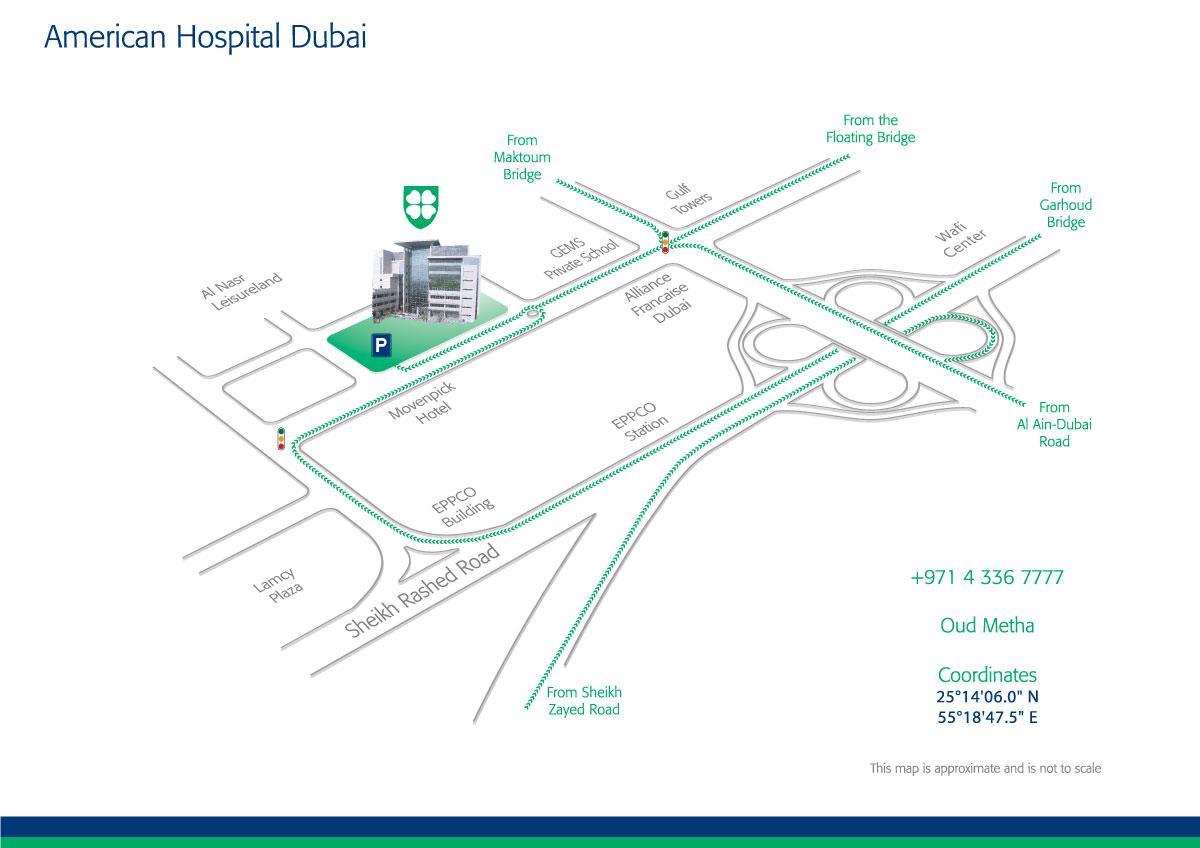 la mappa ospedale Americano di Dubai