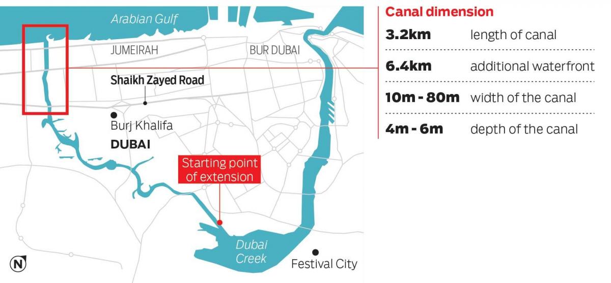 mappa di Dubai canale