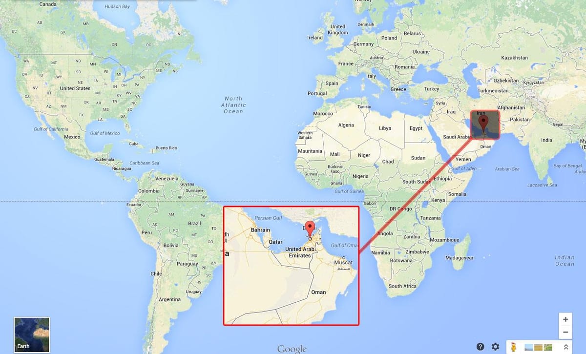 Dubai su una mappa del mondo
